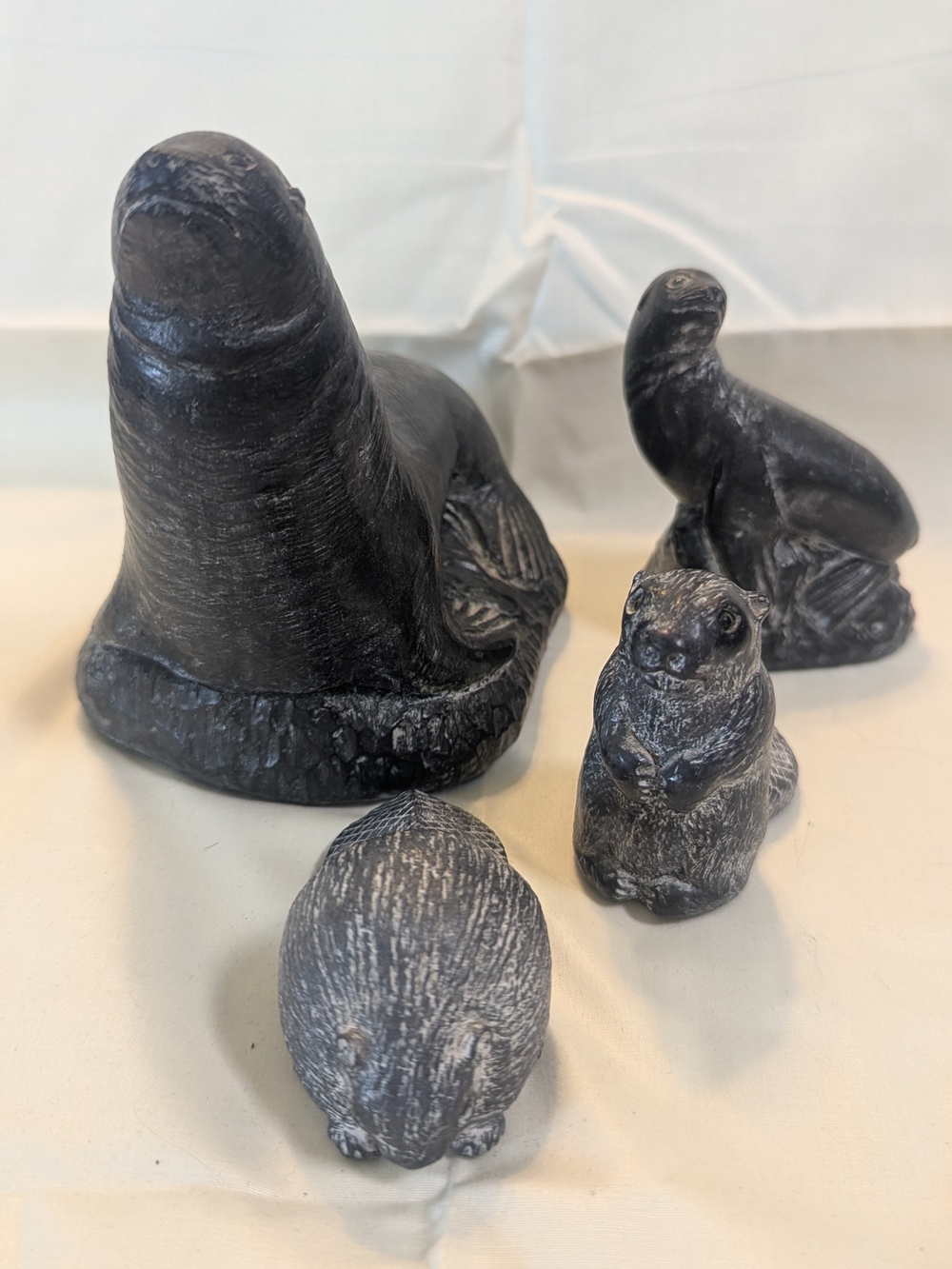 Vintage A Wolf Original Canada Wildlife Stone Figurine Set of 4